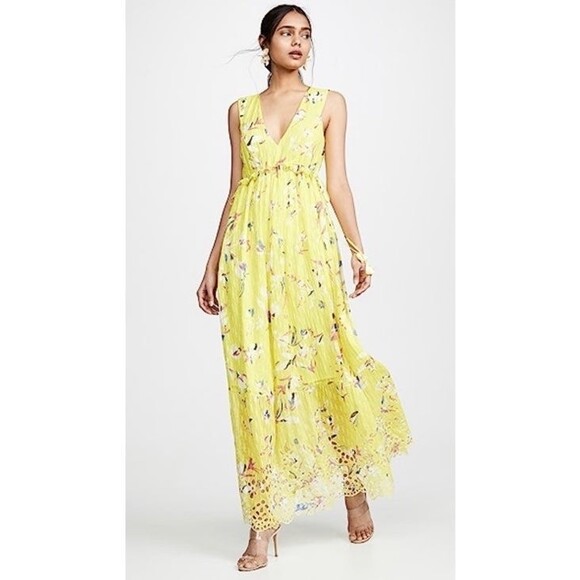 TANYA TAYLOR Catalina Silk Maxi Dress in Floral Yellow Size 12 - Picture 1 of 12